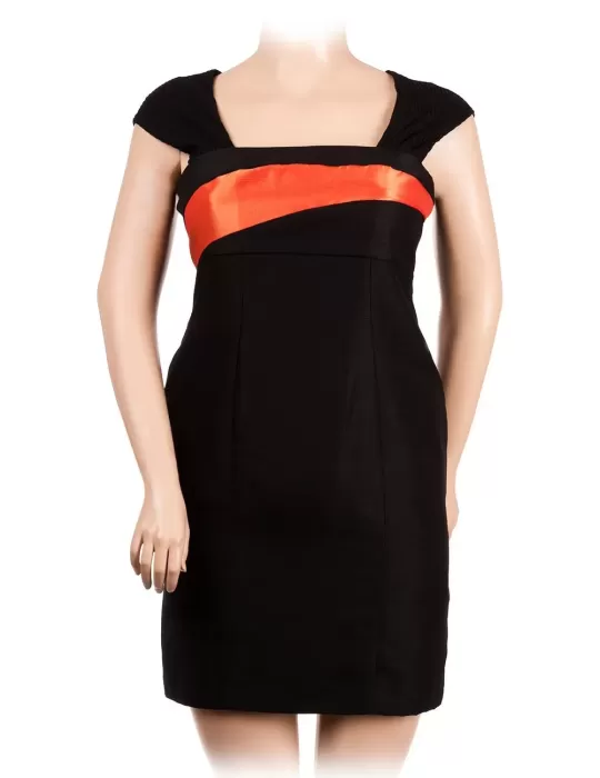 Completo abito e giacca shantung nero e arancione Silvia Mei